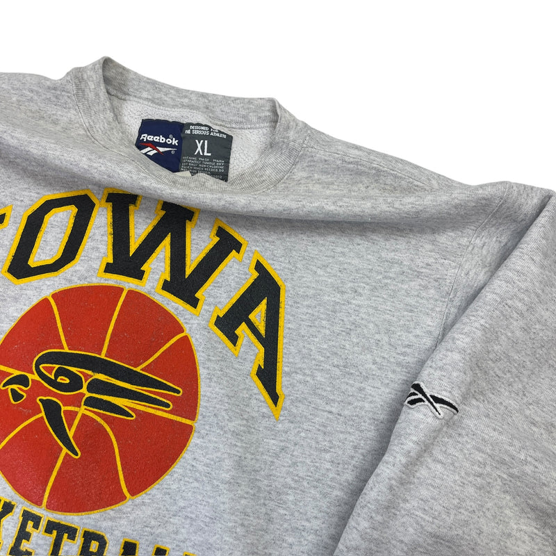 Vintage 90's Reebok NCAA University of Iowa Basketball Sweatshirt Grey Size XL