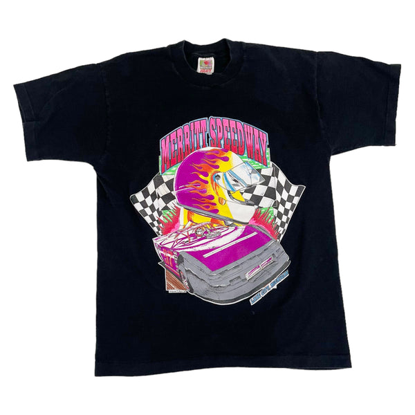 Vintage Merritt Speedway Racing Graphic Black T-Shirt