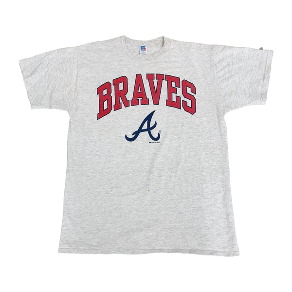 Vintage 1994 Russell Athletic MLB Atlanta Braves Spellout Heather Grey T-Shirt