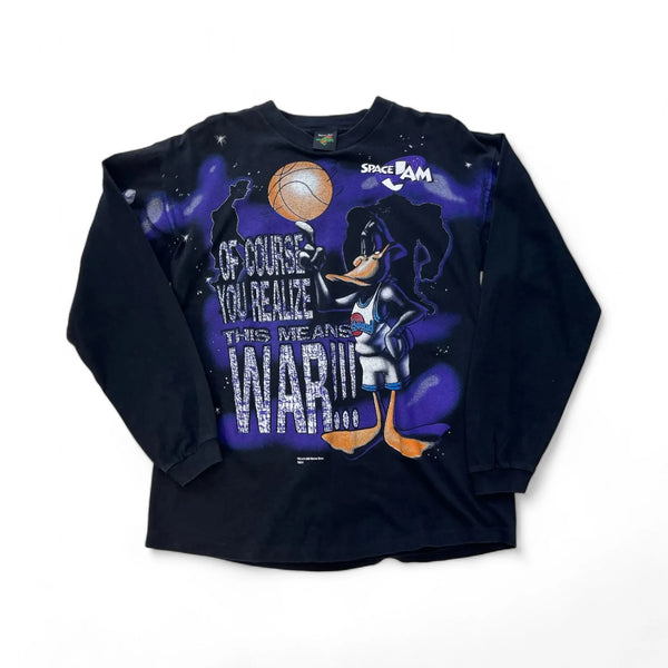 Vintage 90s Looney Tunes Space Jam Space Jam Graphic With Daffy Duck And Basketball Theme Sweatshirt Black Size Extra Large