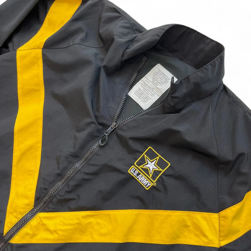 Vintage US Army US Army Logo, Yellow Diagonal Stripes, Full Zip, Drawstring Hem Jacket Black Size