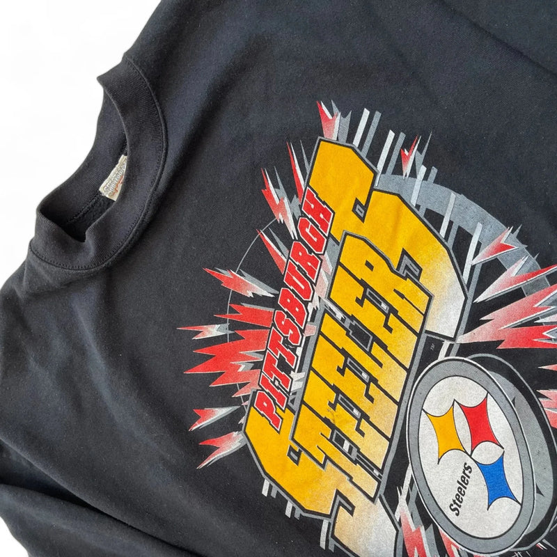 Vintage 90s NFL Pittsburgh Steelers Graphic Print, Crew Neck, Long Sleeves Sweatshirt Black Size