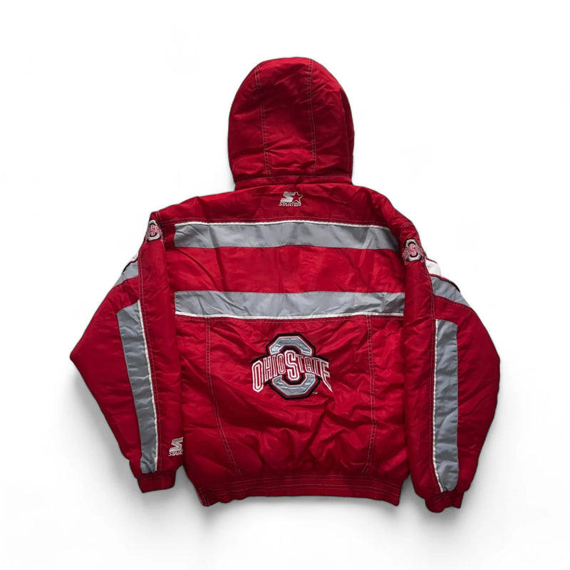 Vintage Y2K Starter Ohio State Printed, Reflective Striped Design, Starter Patch Logo Hooded Jacket Red Size Medium