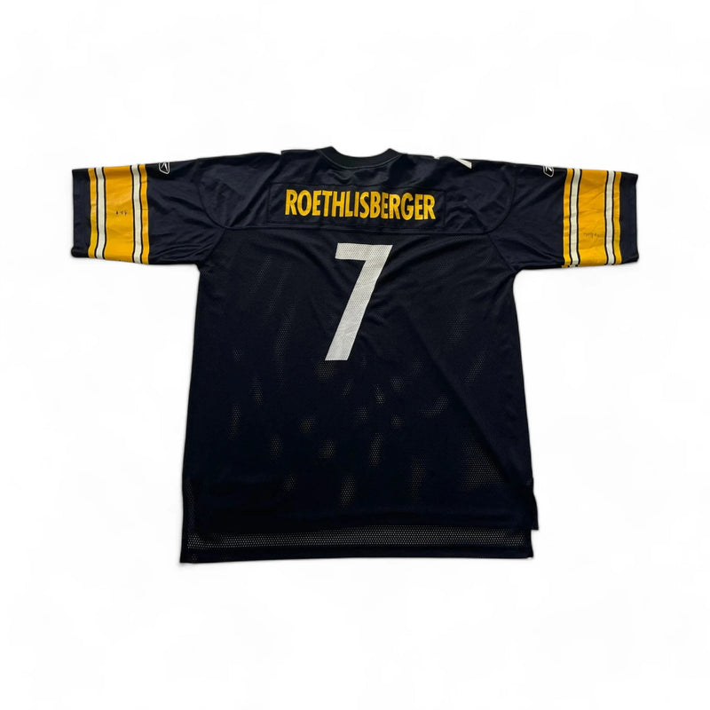 Vintage 2000s Reebok NFL Pittsburgh Steelers NFL Jersey With Number 7, Black Mesh Fabric, Yellow Sleeves With Embroidered Details And Steelers Logo Patch Sports Jersey Black Size XXL