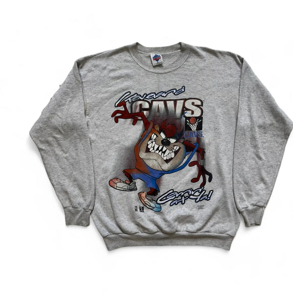 Vintage Y2K Nutmeg Mills Looney Tunes Taz Graphic, Cleveland 'CAVS' Lettering, Cartoon-themed Sweatshirt Gray Size XL