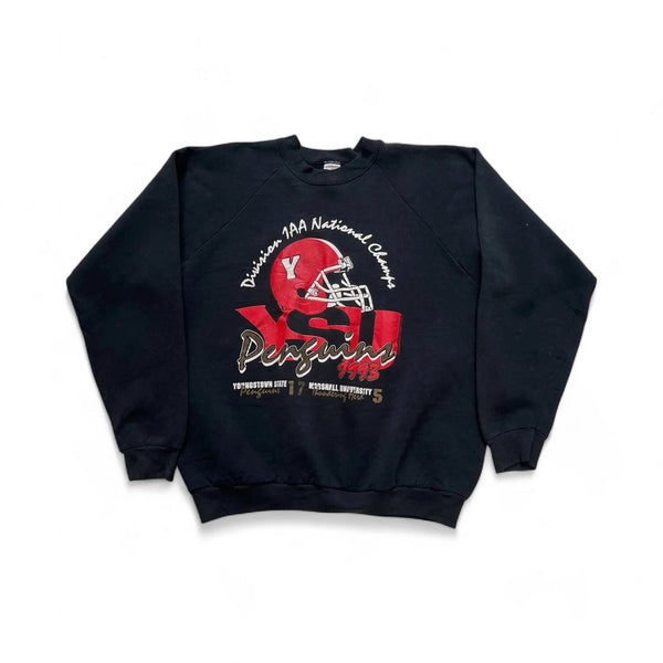 Vintage 90s Fruit Of The Loom Graphic Print 'Division 1AA National Champs Youngstown State Penguins 1993' Sweatshirt Black Size Medium