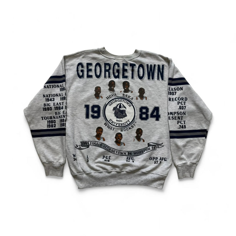 Vintage 90s Logo 7 Sports Georgetown Hoyas Print, College Mascot, 84' Team Rotation On Back Sweatshirt Grey Size Medium