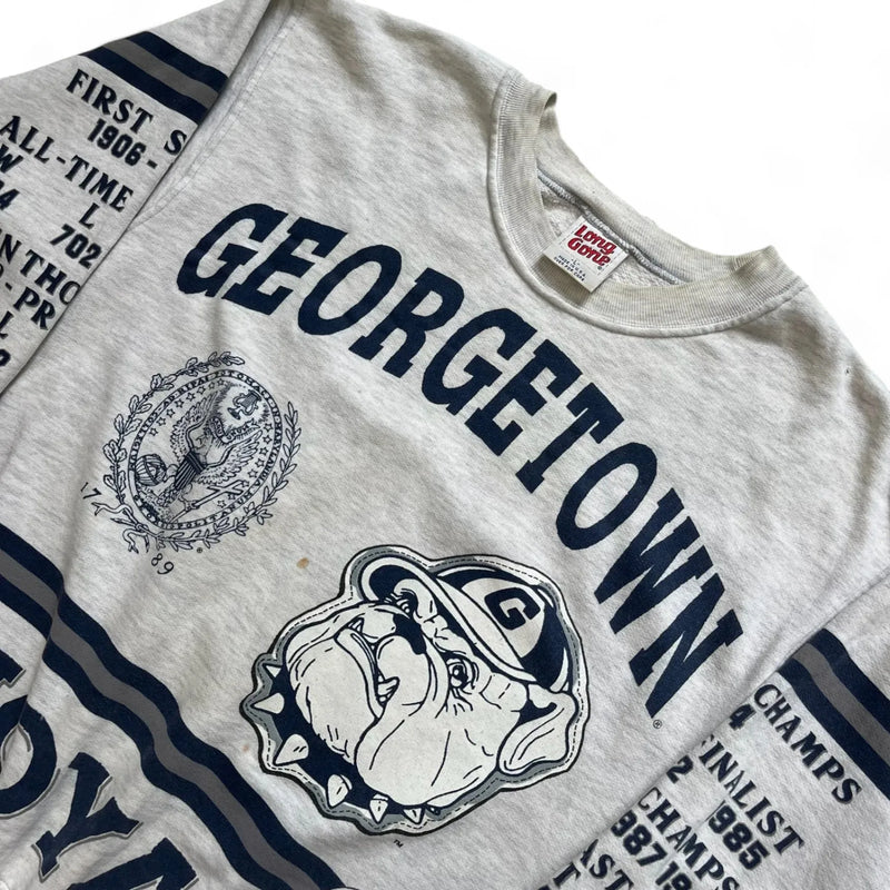 Vintage 90s Logo 7 Sports Georgetown Hoyas Print, College Mascot, 84' Team Rotation On Back Sweatshirt Grey Size Medium