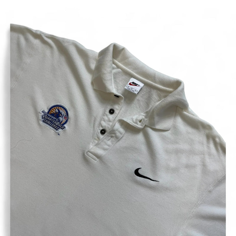 Vintage 90s Nike Embroidered 'QuarterBack Challange' Emblem On Chest, Nike Logo, Button-up Collar Polo Shirt White Size Large