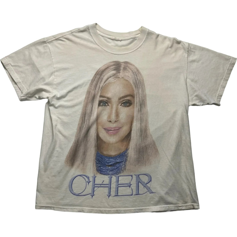 Vintage Y2K N/A Graphic Print Of Cher With "Cher Spellout", Living Proof Farewell Tour 2003 T-shirt White Size Large