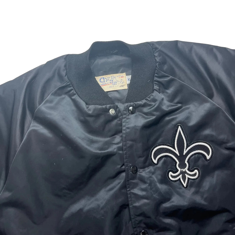 Vintage 90s NFL Glossy Fabric, Fleur-de-lis Emblem, NFL Sleeve Patch, Ribbed Cuffs And Collar Jacket Black Size XL