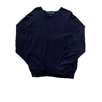 Vintage Polo By Ralph Lauren Navy Long Sleeve Sweater With Red Embroidered Logo On The Front. Sweater Navy Size XL