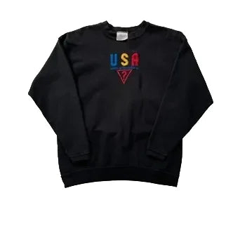 Vintage Guess Black Sweatshirt With 'USA' And 'Guess International' Embroidery, Includes Iconic Triangle Logo. Sweatshirt Black Size One Size Fits All