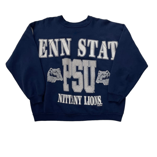 Vintage Hanes Navy Blue With Bold White 'PENN STATE' Lettering And Graphics, Additional Sleeve Patches, Hanes Brand. Sweatshirt Blue Size XL