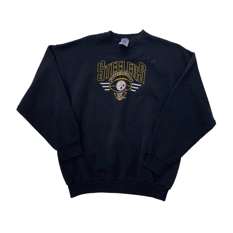 Vintage Logo 7 Features A Pittsburgh Steelers Logo; NFL Branding; Standard Sweatshirt Fabric. Sweatshirt Black Size XL