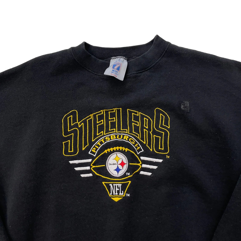 Vintage Logo 7 Features A Pittsburgh Steelers Logo; NFL Branding; Standard Sweatshirt Fabric. Sweatshirt Black Size XL