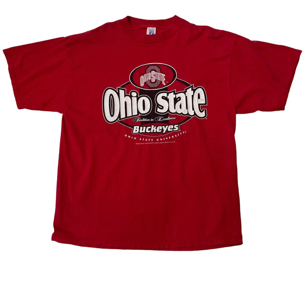 Vintage Logo 7 Cotton, Ohio State University Logo, Collegiate Design T-Shirt Red Size XXL