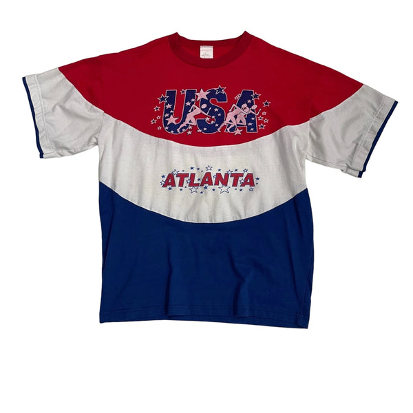 Vintage Dewdrop Color Block Design In Red, White, And Blue With 'USA' And 'Atlanta' Print. Star Embellishments. Vintage Dewdrop Brand. T-shirt Multicolor Size L