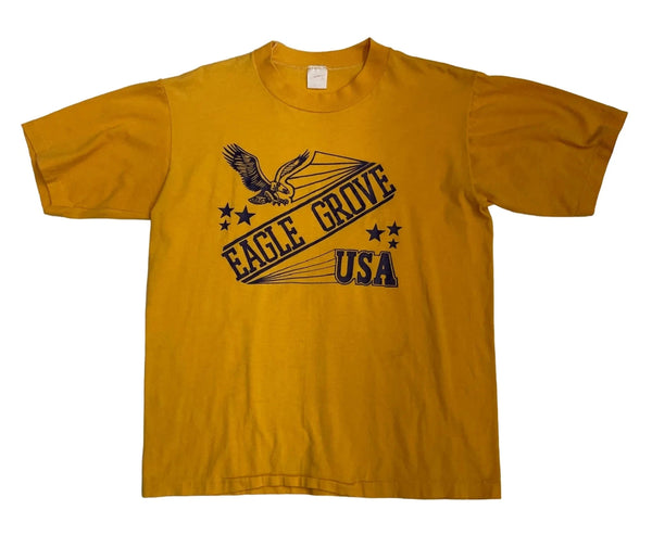 Vintage Sportswear Graphic Print With Eagle Motif, Crew Neck, Ribbed Detailing T-shirt Yellow Size L