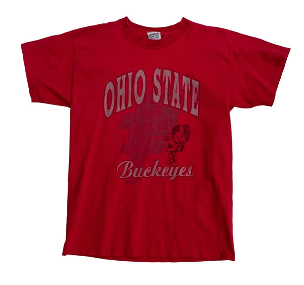 Vintage Nutmeg Mills Ohio State Buckeyes Print With Vintage Distressing, Crew Neck, Short Sleeves. T-shirt Red Size M