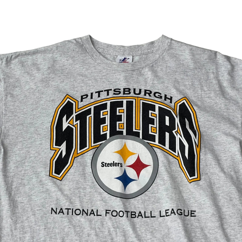 Vintage Logo Athletics Pittsburgh Steelers Logo And Text Front Print, Soft Fabric T-shirt Gray Size