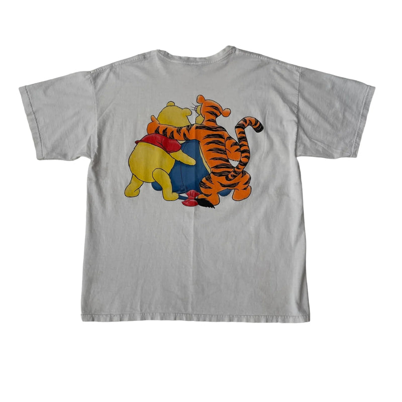 Vintage Graphic Print Of Cartoon Characters, Short Sleeves, Crew Neck. T-shirt White Size