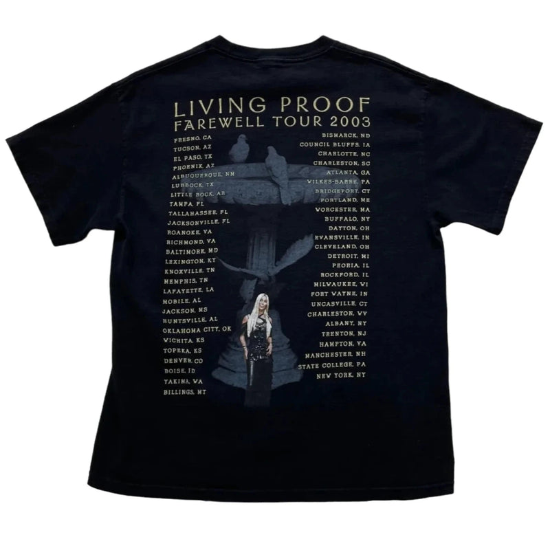 Vintage N/A Features An Image Of Cher And 'Living Proof Farewell Tour 2003' With Tour Locations Printed On The Back. T-shirt Black Size