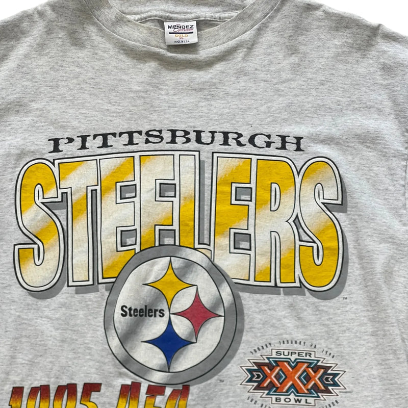 Vintage Mendez Sportswear Vintage Pittsburgh Steelers Super Bowl XXX Graphic Print On Front, Soft Heather Gray Fabric. T-shirt Gray Size Extra Large