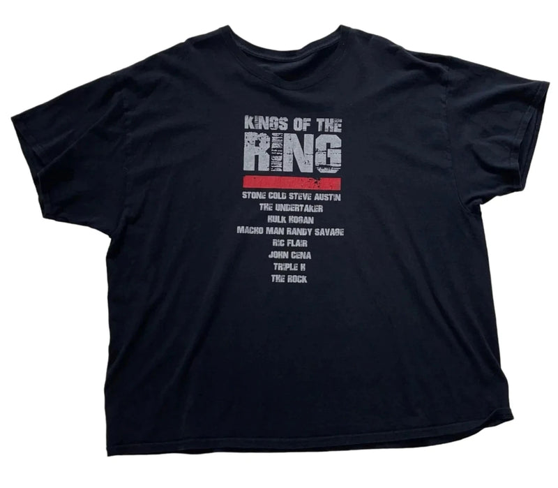 Vintage WWE Featuring 'Kings Of The Ring' Text With A List Of Wrestling Icons In Distressed White And Red Print. T-shirt Black Size