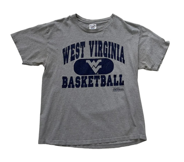 Vintage Champion Gray T-shirt With Navy West Virginia Basketball Print, Crew Neck, Short Sleeves T-shirt Gray Size Large