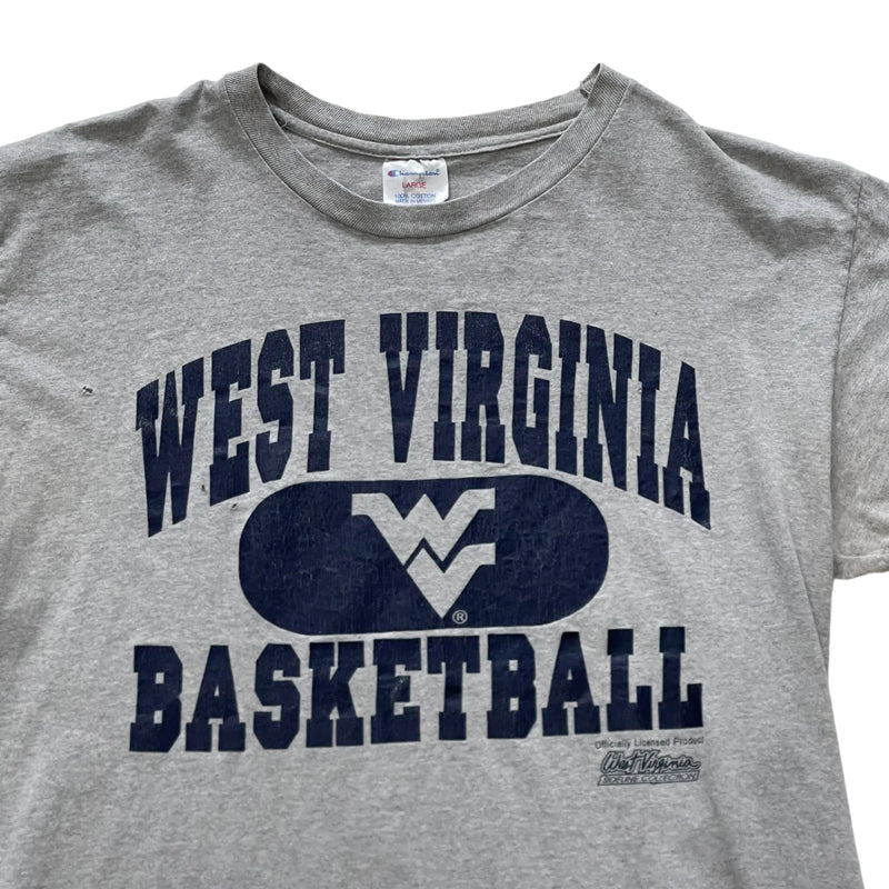 Vintage Champion Gray T-shirt With Navy West Virginia Basketball Print, Crew Neck, Short Sleeves T-shirt Gray Size Large