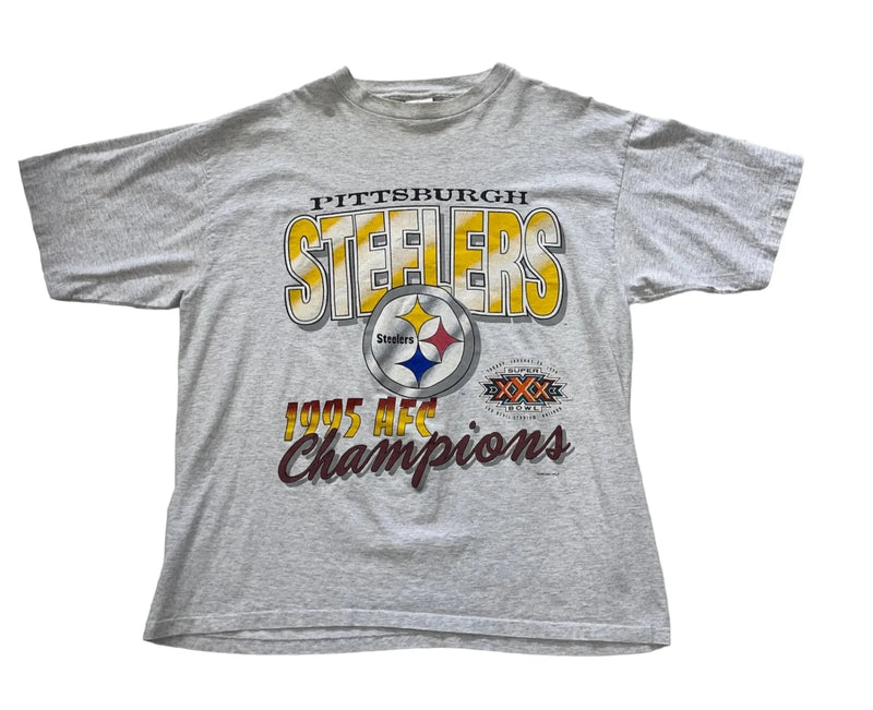 Vintage Mendez Sportswear Vintage Pittsburgh Steelers Super Bowl XXX Graphic Print On Front, Soft Heather Gray Fabric. T-shirt Gray Size Extra Large