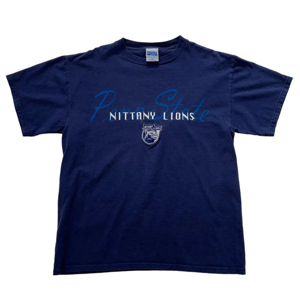 Vintage Tultex Navy Blue Color; 'Penn State Nittany Lions' Graphic Print; Crew Neck; Short Sleeves. T-shirt Navy Size Large