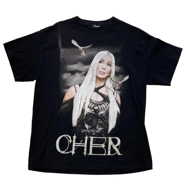 Vintage N/A Features An Image Of Cher And 'Living Proof Farewell Tour 2003' With Tour Locations Printed On The Back. T-shirt Black Size