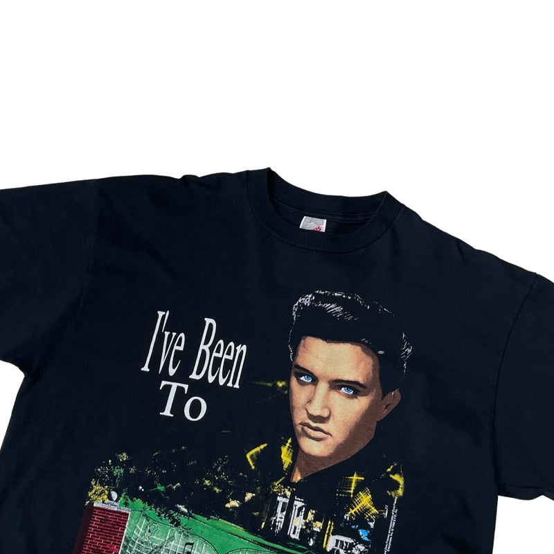 Vintage Jerzees Black T-shirt Featuring A Front Graphic Print Of A Famous Music Figure And The Text 'I've Been To Graceland.' T-Shirt Black Size