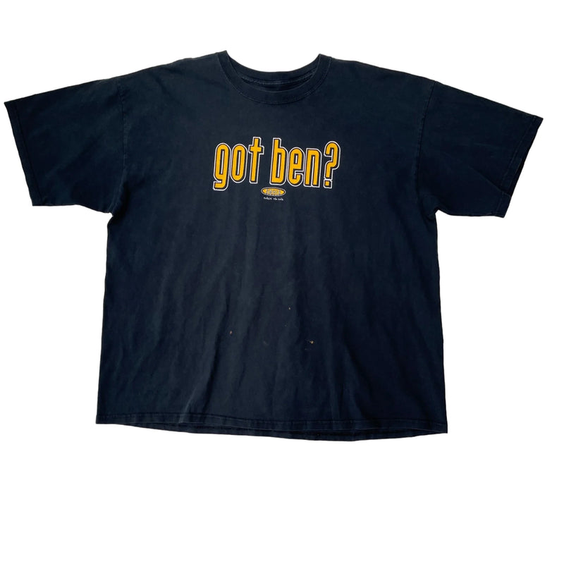 Vintage N/A Vintage-style Black T-shirt With Bold Yellow And White Text Graphics. Features 'got Ben?' On The Front And 'WE DO!' With Football Graphics On The Back. T-Shirt Black Size