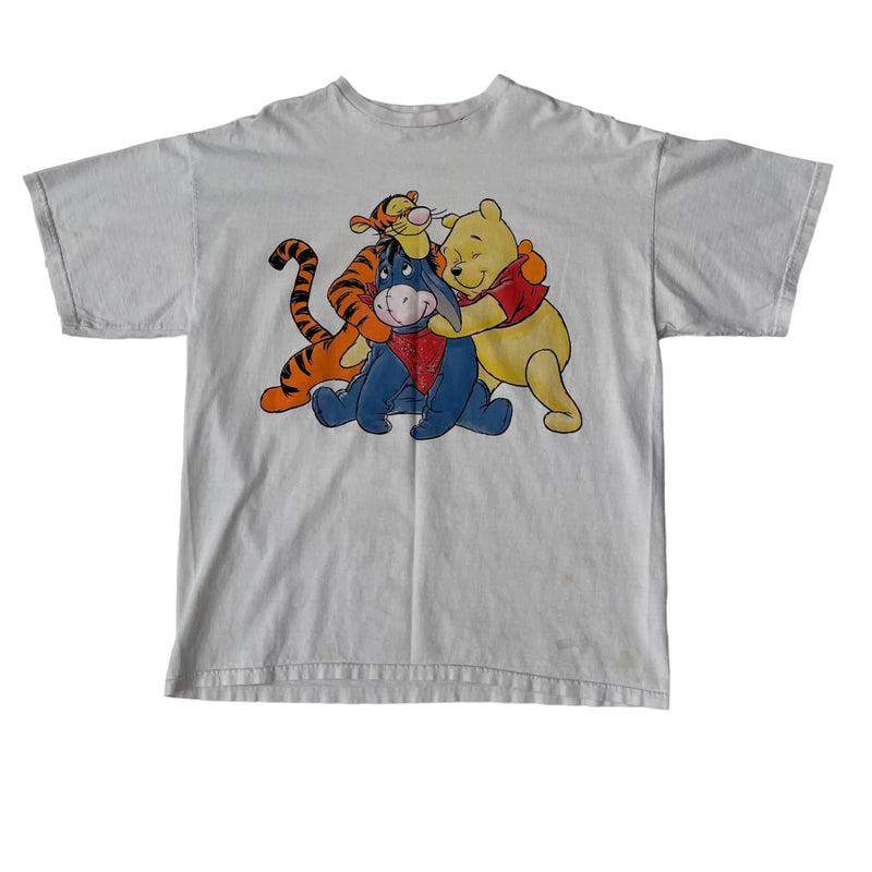 Vintage Graphic Print Of Cartoon Characters, Short Sleeves, Crew Neck. T-shirt White Size