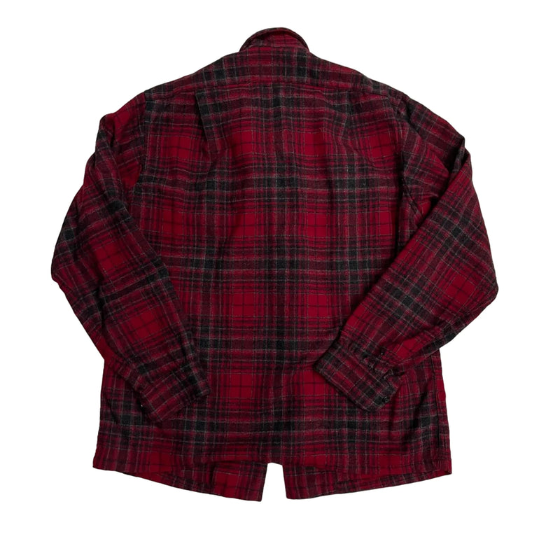 Vintage Pendelton Red And Black Plaid, Button-up, Long Sleeves, Dual Chest Pockets, Vintage Flannel Style Shirt Red Size Medium