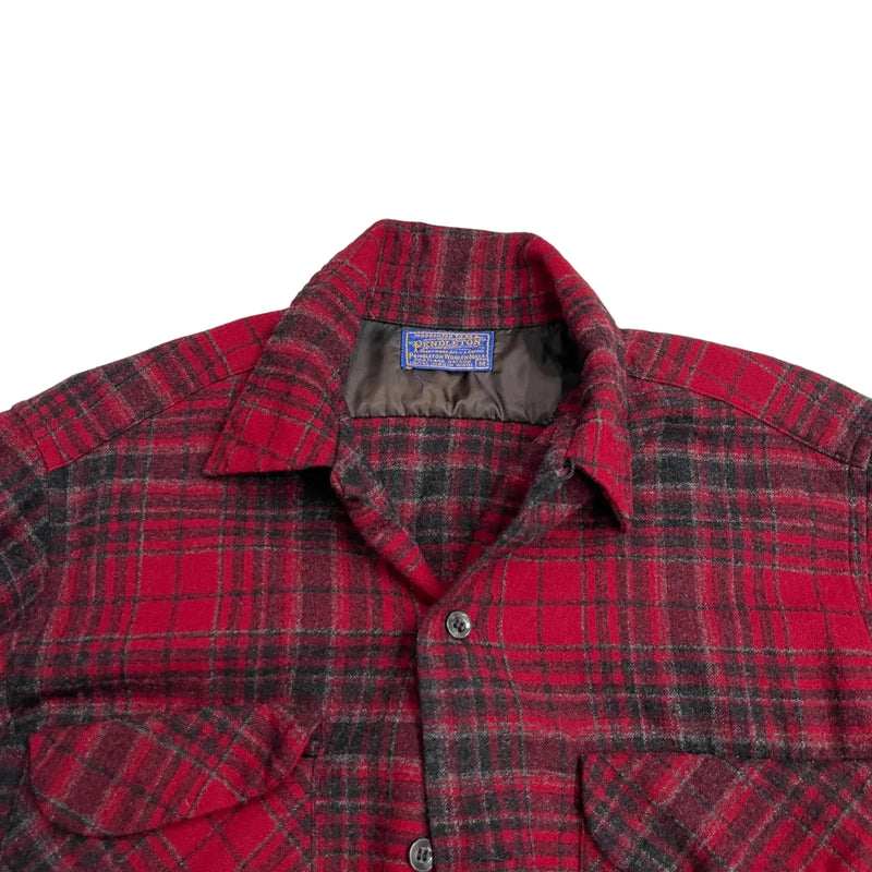 Vintage Pendelton Red And Black Plaid, Button-up, Long Sleeves, Dual Chest Pockets, Vintage Flannel Style Shirt Red Size Medium