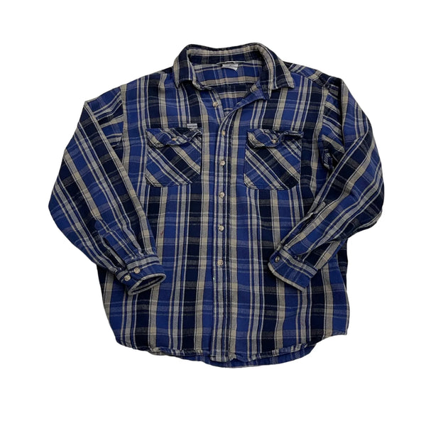 Vintage Carhartt Blue Plaid, Button-up, Two Chest Pockets, Long Sleeves Shirt Blue Size