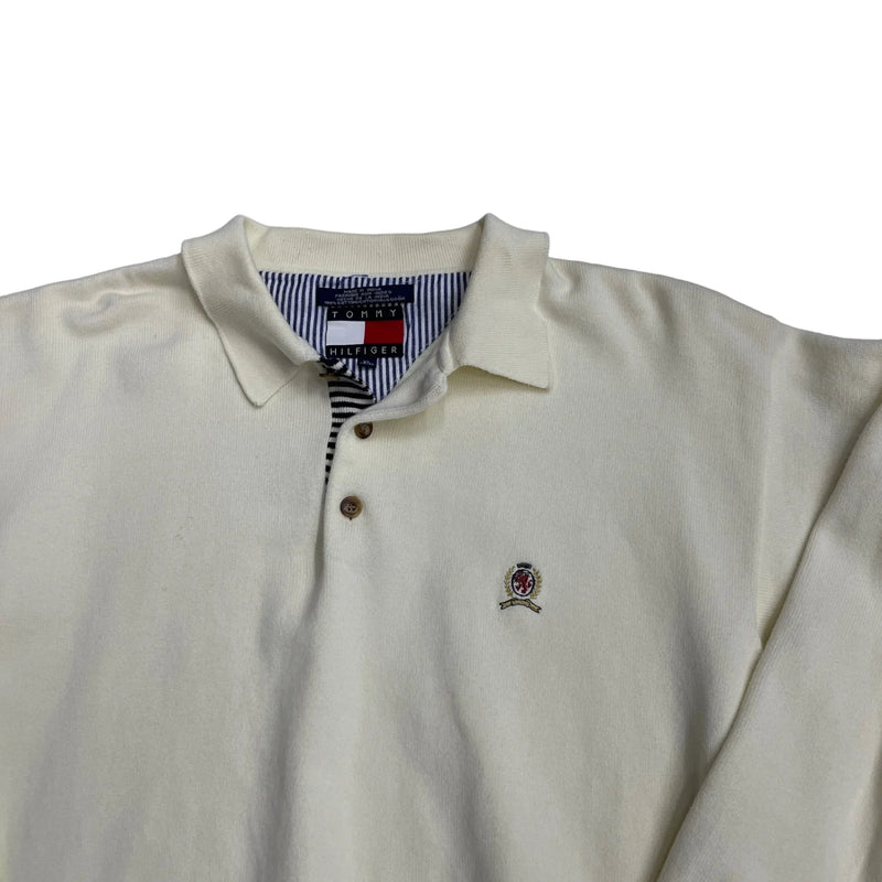 Vintage Tommy Hilfiger Vintage Tommy Hilfiger Polo Sweatshirt With Embroidered Logo And Striped Inner Collar. Sweatshirt White Size Extra Large