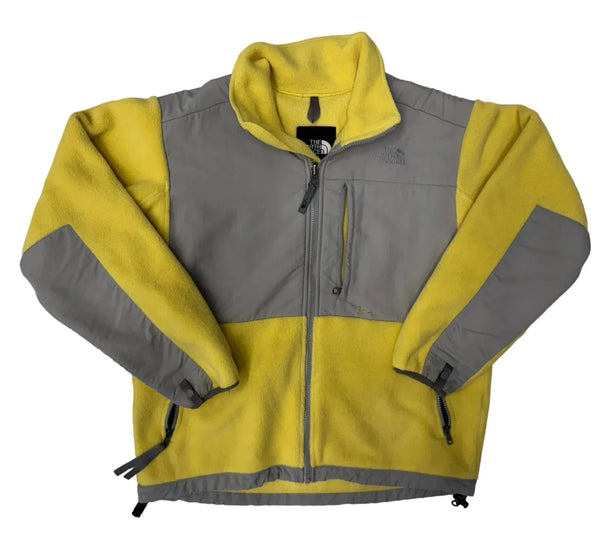 Vintage Y2K The North Face Yellow And Gray Color Block Fleece Jacket With Full Zip And Embroidered Logo Jacket Yellow Size Medium