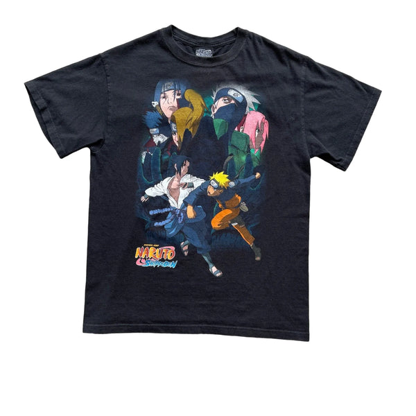 Vintage Y2K Shonen Jump Naruto Shippuden Characters Graphic T-shirt Black Size Medium