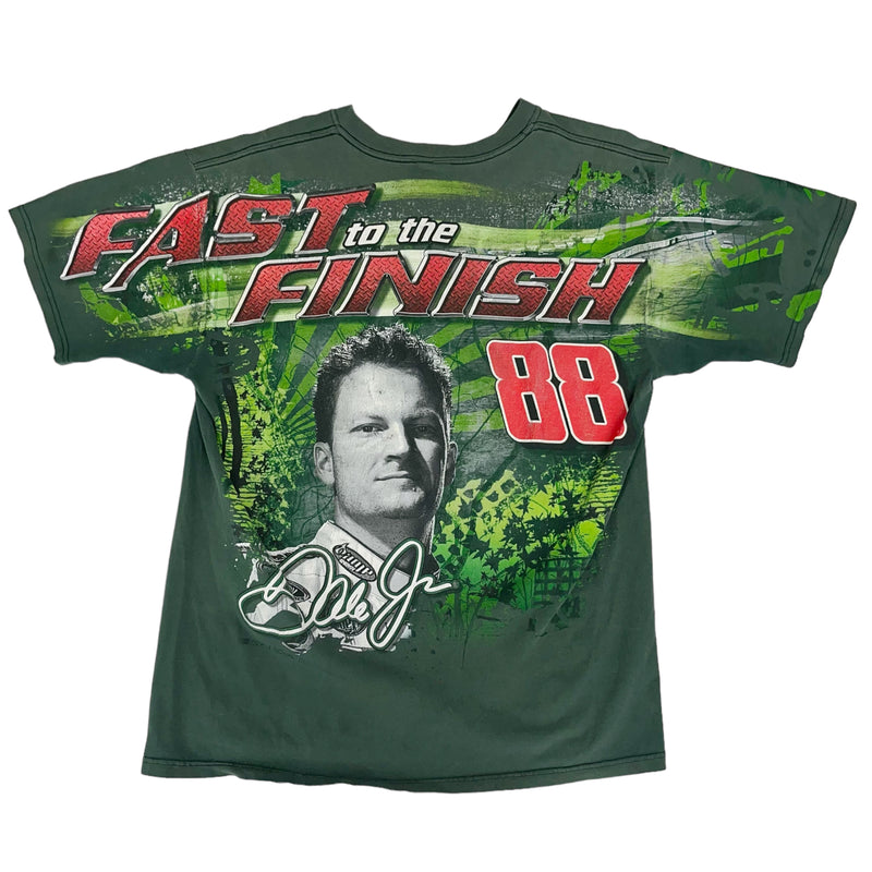 Vintage 2000s Chase Authentics NASCAR Dale Jr. Green AOP T-Shirt