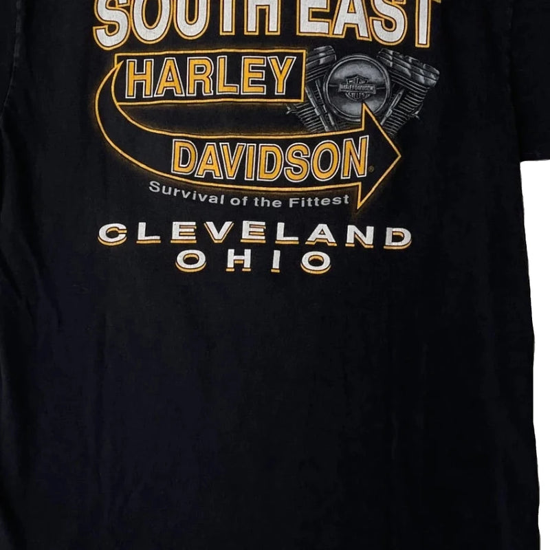 Vintage Harley Davidson Features A Harley Davidson Graphic With Engine Illustration And Vibrant Text In Orange And White. T-Shirt Black Size Center