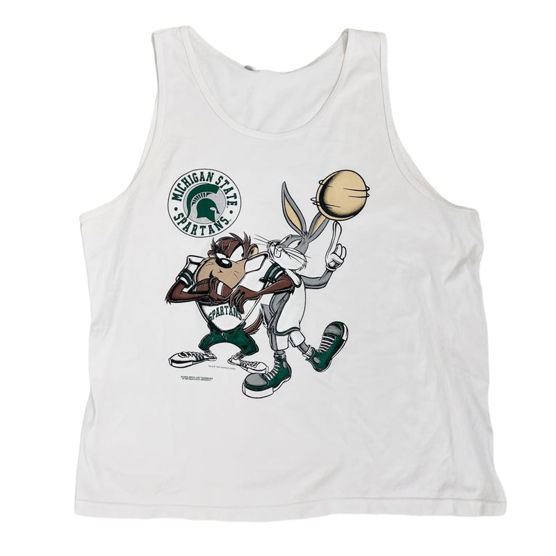 Vintage 1996 NCAA Michigan State University Spartans Looney Tunes White Graphic Tank Top