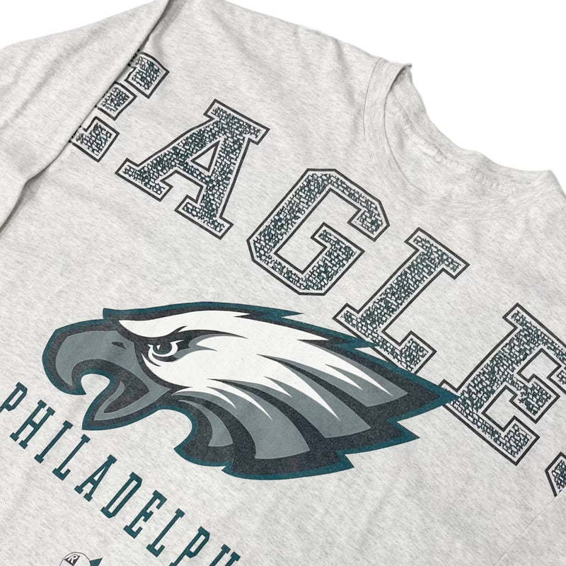 Vintage 1998 NFL Riddell Philadelphia Eagles Spellout With Eagle Graphic Washed Grey T-Shirt