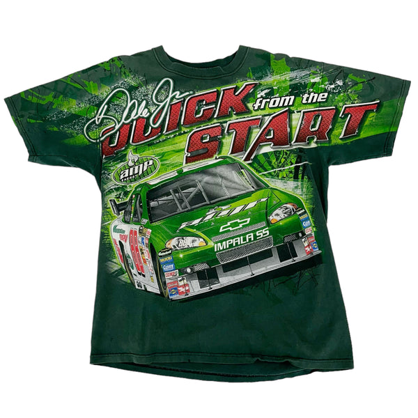 Vintage 2000s Chase Authentics NASCAR Dale Jr. Green AOP T-Shirt
