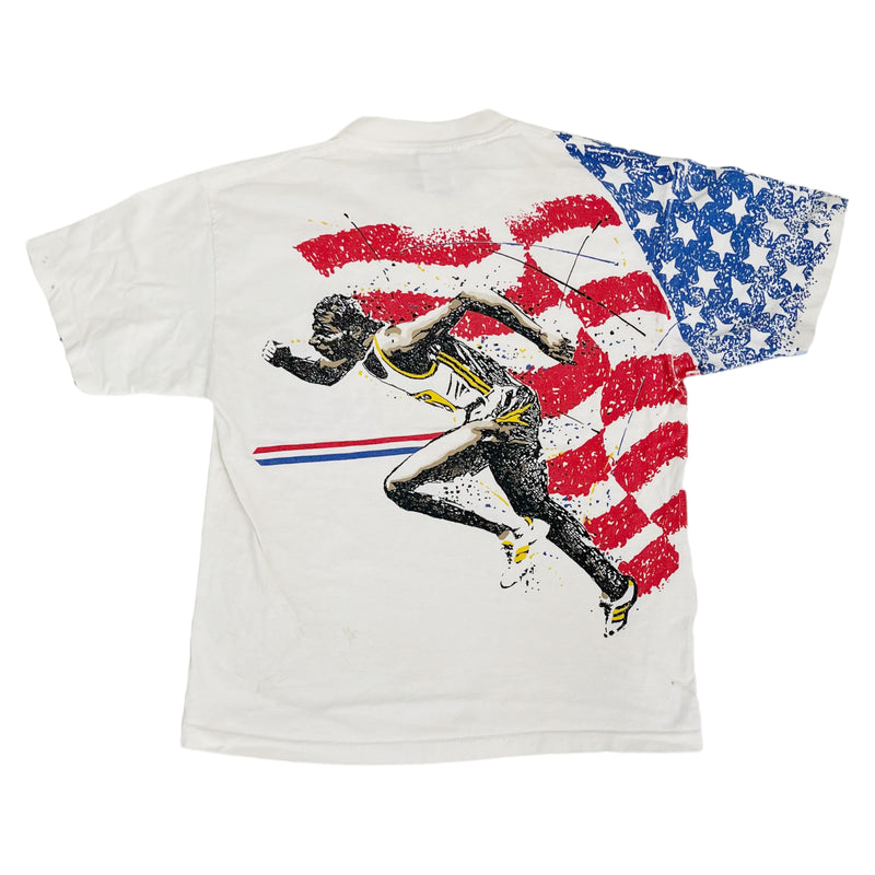 Vintage 90s USA Olympics Track Runner AOP White T-Shirt