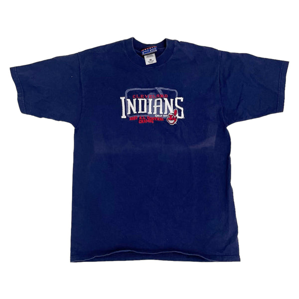 Vintage 1997 MLB Cleveland Indians Spellout Navy Blue T-Shirt